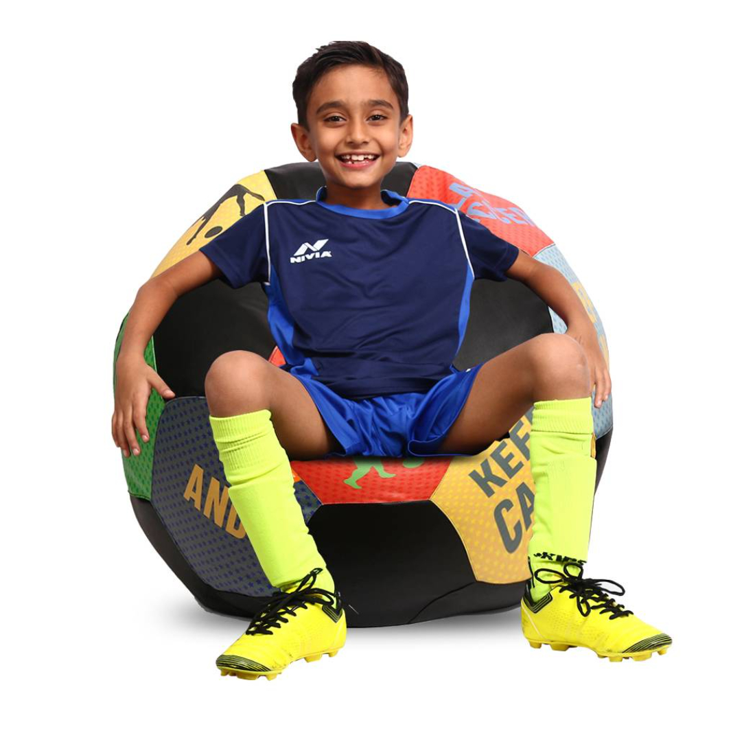 Orka Digital Printed Kids Foorball With Mathching Footstool Filled Bean Bag With Beans (FB37 Multicolor)